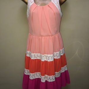 Ya Los Angeles dress size small lace striped orange pink coral sleeveless
